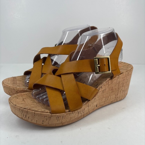 Korks Nova Women's 11M Mustard Cork Platform Wedge Strappy Casual Comfort Sandal - Picture 1 of 16